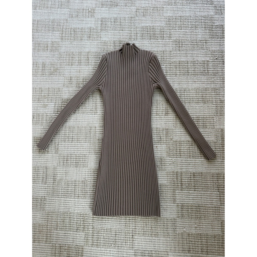 Native Daughters Ribbed Mock Neck Long Sleeve Sweater Dress Taupe Brown Medium